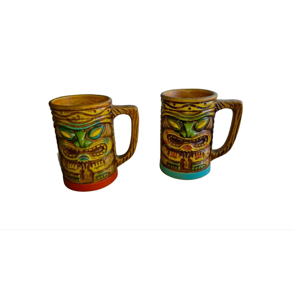 VintageTiki War God Mugs Hawaii Japan Culture Souvenirs Ceramic Coffee Cups